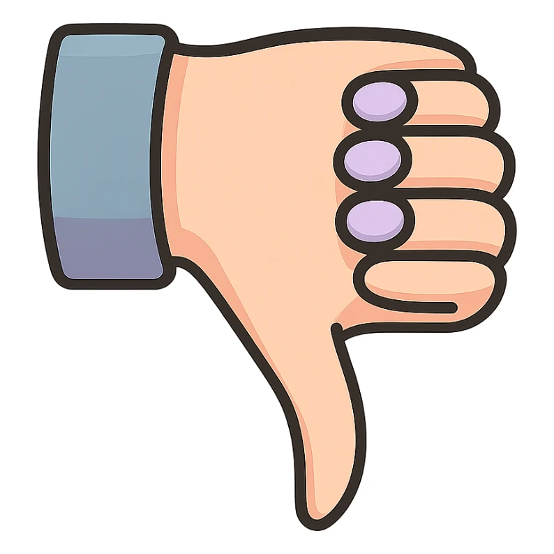 neat female hand with manicure showing dislike (thumb down), thin clean contours, elegant soft rounded shapes, pastel palette #98B5BC, #B5B3C1, #C9A3C9, #E4C0CA, #F7DCD1, #F7C0AA, detailed shadows and highlights, soft lighting, no background sticker