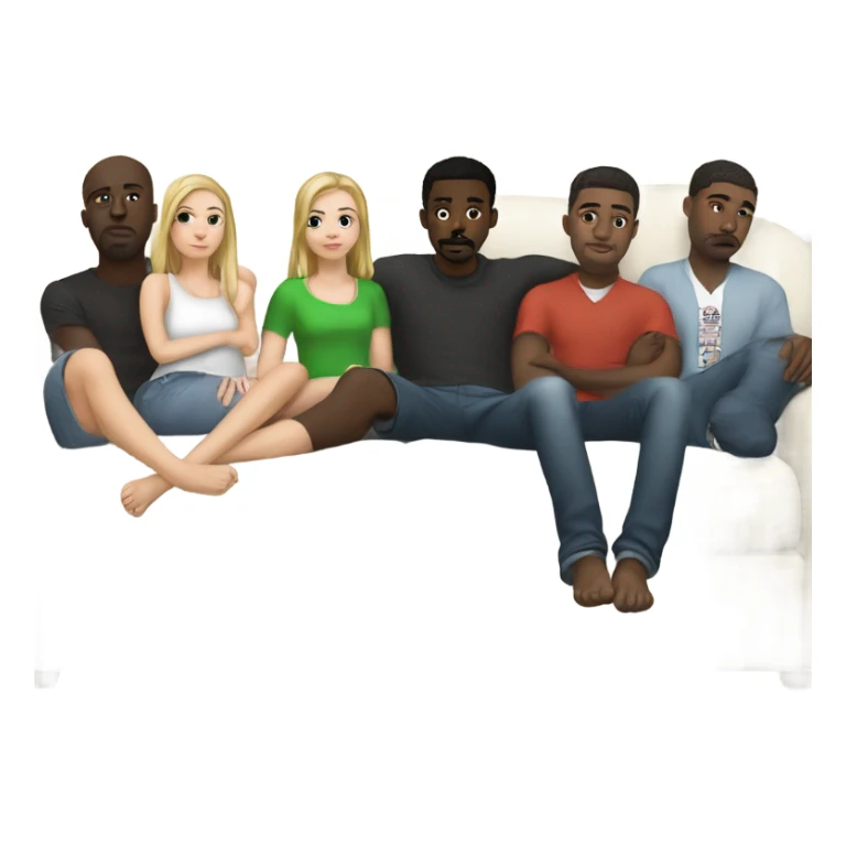 White girl on couch surrounded by her black male friends ￼ sticker