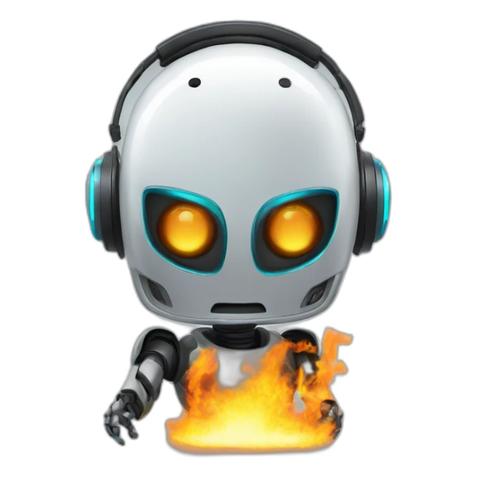 un robot avec les yeux en feu et un casque audio sticker