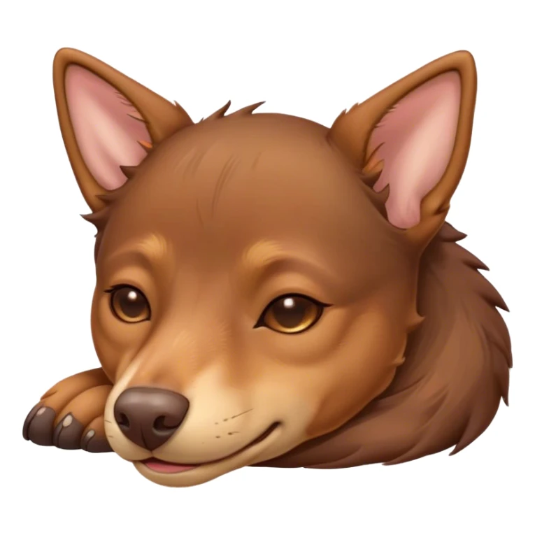 Meme-Worthy Cute Sleeping Brown and Tan Kelpie Portrait Emoji, Head resting peacefully with a contented smile, showcasing a delightfully agile build and a luxuriously soft brown and tan Fur, eyes shut in a serene nap, Simplified yet hilariously adorable features, highly detailed, glowing with a soft, drowsy light, high shine, relaxed and utterly lovable, stylized with an air of playful laziness, bright and heartwarming, soft glowing outline, capturing the essence of a comically sleepy herder, so meme-worthy it feels like it could instantly become the next viral sensation of adorable slumber! sticker