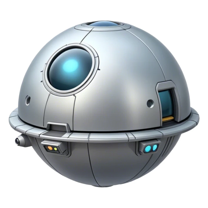 a realistic, spherical spaceship shaped like a ball, with a smooth surface and realistic details. Use a plain background. sticker