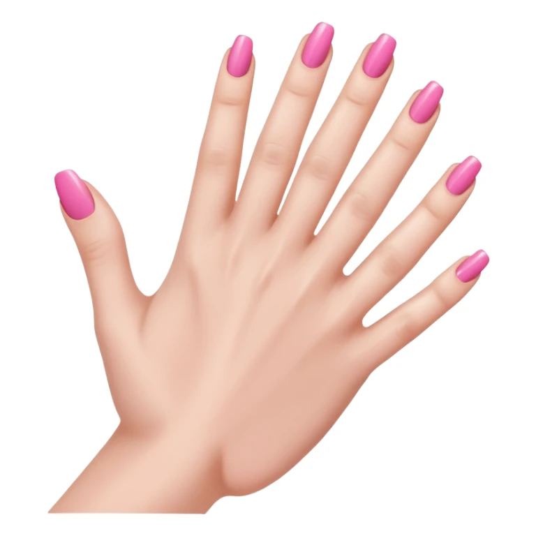  pink  close-up of a human hand with exactly five fingers, beautifully manicured nails, glossy pink nail polish, elegant nail shape, soft lighting, realistic style, isolated on transparent background" sticker
