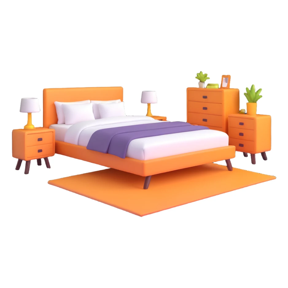 simple bedroom with white walls, bed, nightstand and dresser sticker