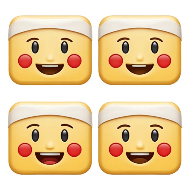 16 different variations of a band aid as and emoji with smiling with teeth, smiling without teeth, crying laughing or sad, mad, sad, tired, censored, funny, glasses, love, serious, with a hat, sticking out tounge, sleeping, injured, and angel Formatted in rows of 4x4 and with a white background sticker