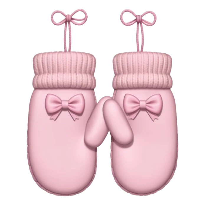 pastel pink pair of mittens connected by string and a bow sticker