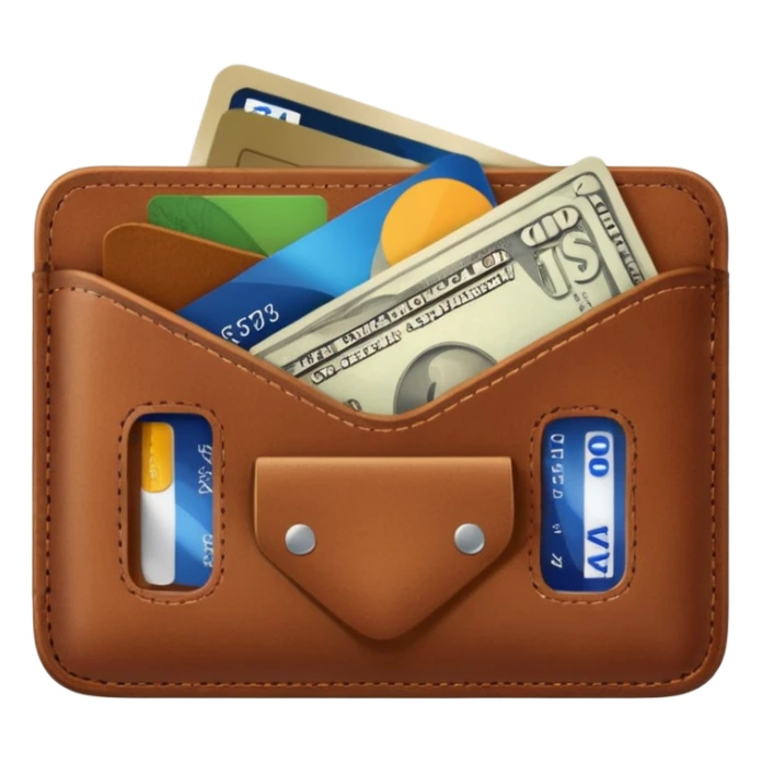 portefeuille marron avec quelques billets et carte bancaire sticker