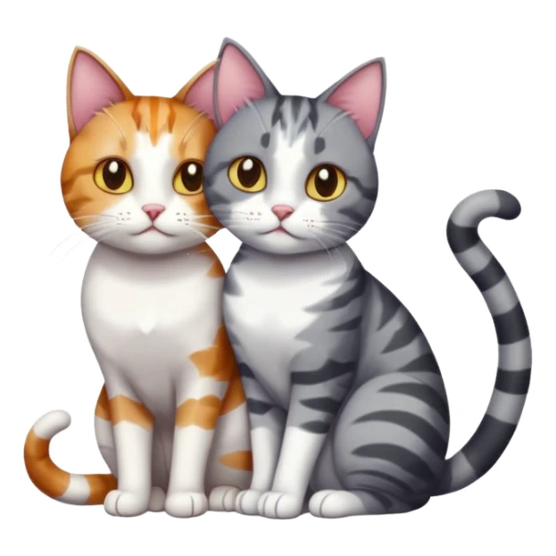 full body colourful light patched calico + white tabby cat cuddling a bigger cat that is dark grey and white tabby cat  and they are in love sticker
