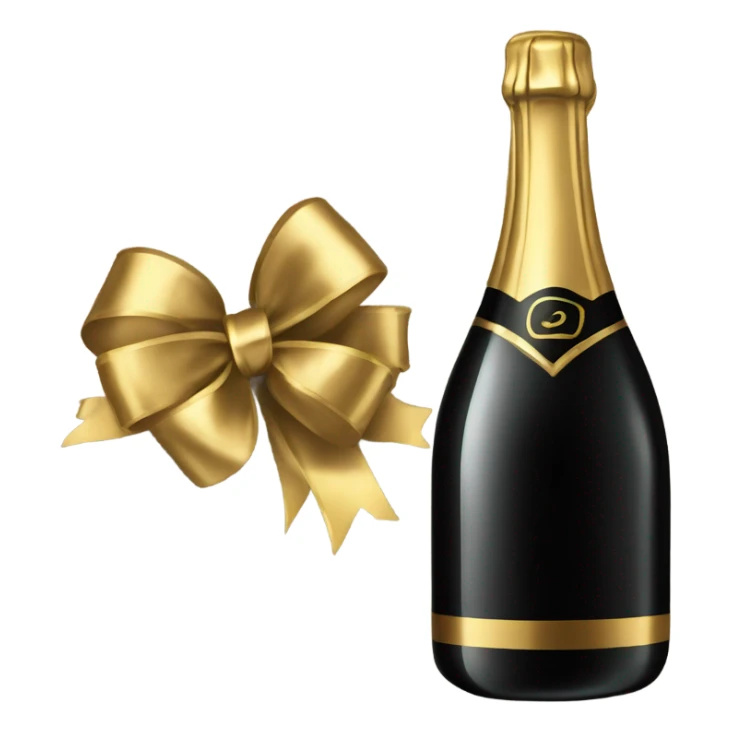 black champagne bottle with gold bow sticker