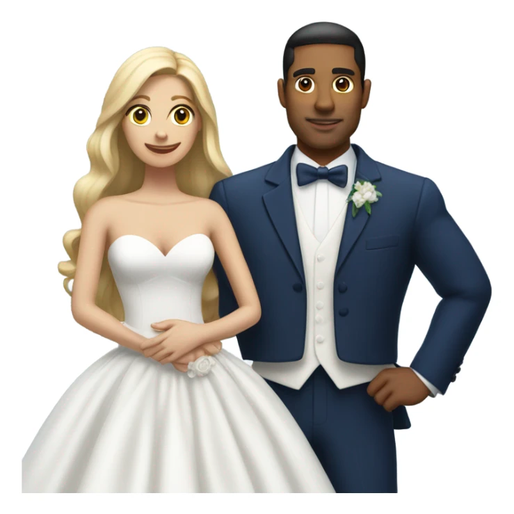 Puerto rican beard short hair with blue hat and navy blue suit getting Married with blond long hair girl with white  wedding dress  sticker