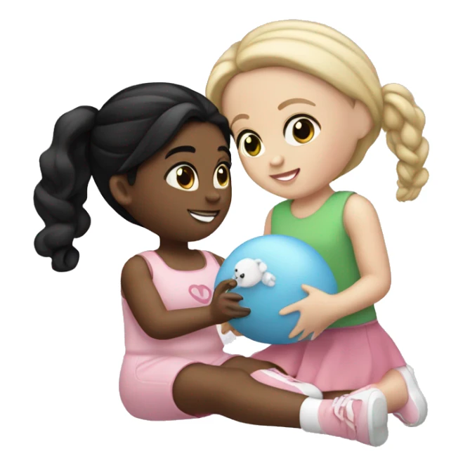 white girl with black hair playing with doll sticker