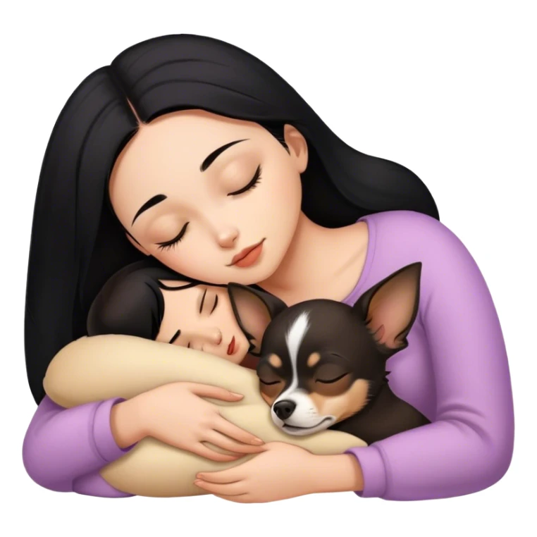Girl with black hair sleeping with brown chihuahua  sticker