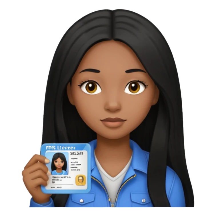long hair black girl holding a driver license sticker