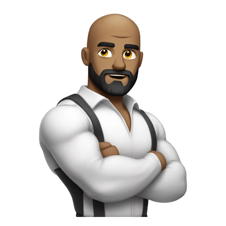 Muscular man flexing, bald, dark beard in a white shirt sticker