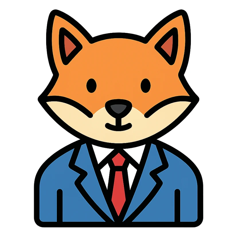 a fox in a business suit, color outline icon style sticker