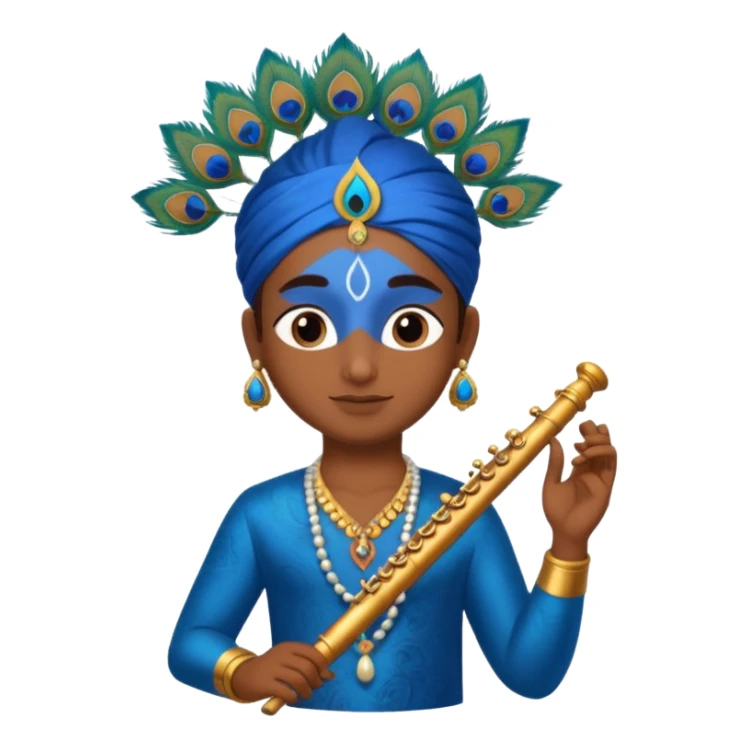 Blue Krishna and peacock feather on head with flute sticker
