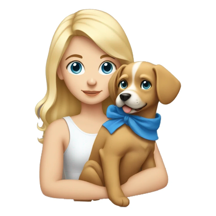 Blonde girl with blue eyes holding a dog sticker