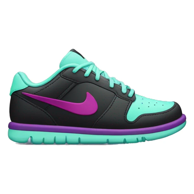 Hyper Realistic isolated side view of a  pair of black,mint green,magenta,and dark purple Nike Sneakers. sticker