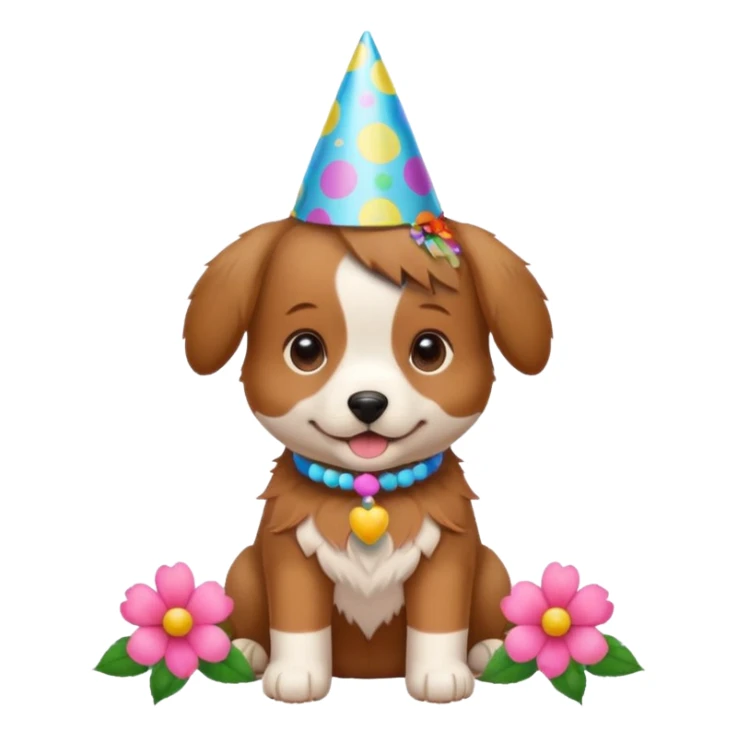Happy birthday puppy with flowers sticker