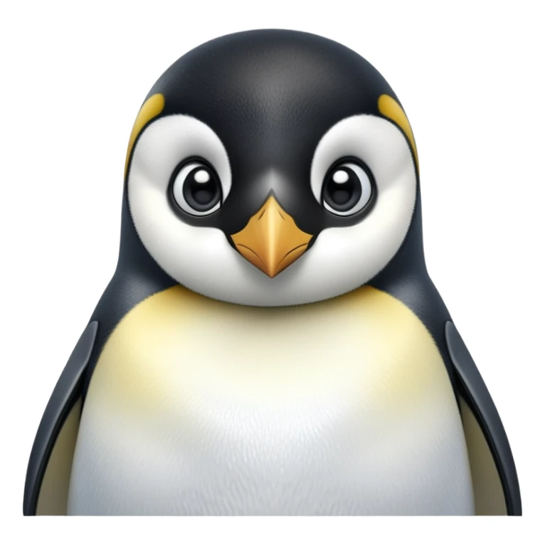 cinematic-cute-emperor-penguin-portrait-emoji,-head-tilted-playfully-and-inquisitively,-with-glossy,-pristine-plumage,-sparkling-eyes-filled-with-curiosity,-simplified-yet-irresistibly-adorable-features, black, large black eyes face, zoomed in sticker