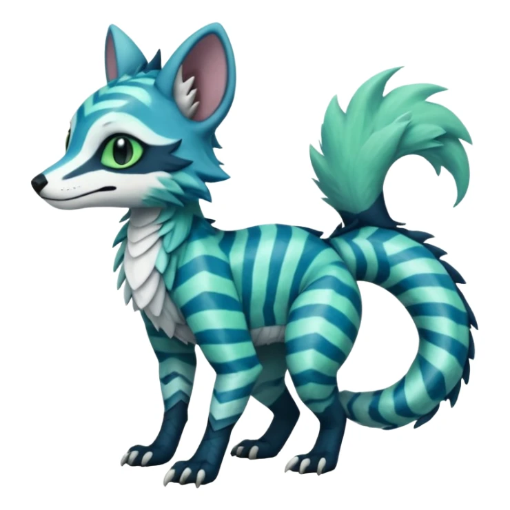 Cute cool handsome gorgeous realistic zig-zag-patterned striking blue-cyan-minty-green-gradiented with dark undertones, white underside, thunderous stormy edgy badass realistic Vernid-Sergal-Genet-Trico-species by LiLaiRa, full body sticker
