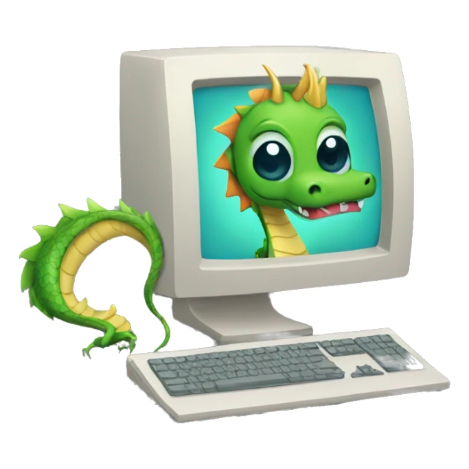 computer with a chibi dragon spirirt spiral out fibonacci sticker
