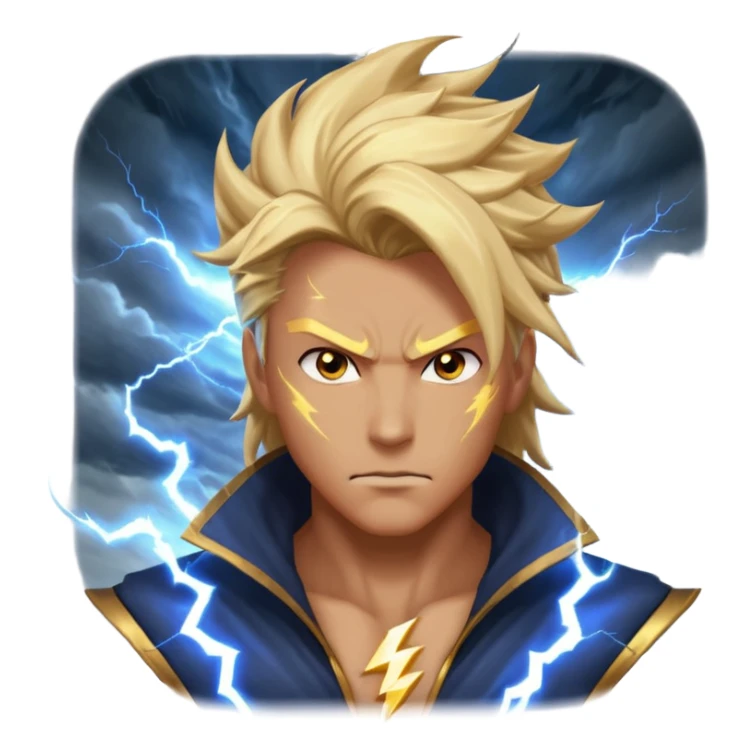 storm rider portrait, head and shoulders only, wind-swept hair, crackling lightning aura, storm clouds swirling behind, intense glowing eyes, epic fantasy vibe, 3D cartoon, mobile game icon style, clean background, no text, no watermark
 sticker