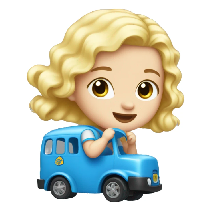 Baby Blonde hair blue eye playing with toy bus sticker