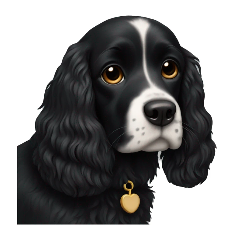 Small completely black spaniel with black fur on his whole face and white fur on chest sticker