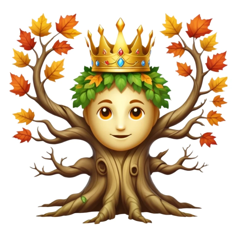 Create a mystical forest guardian with the ancient wisdom of a sentient tree whose twisted trunk supports a crown of vibrant autumn foliage surrounding a cheerful, sun-like face that blooms with seasonal energy.


 sticker