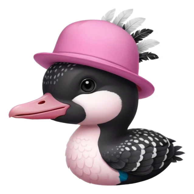 common loon wearing an axolotl hat sticker