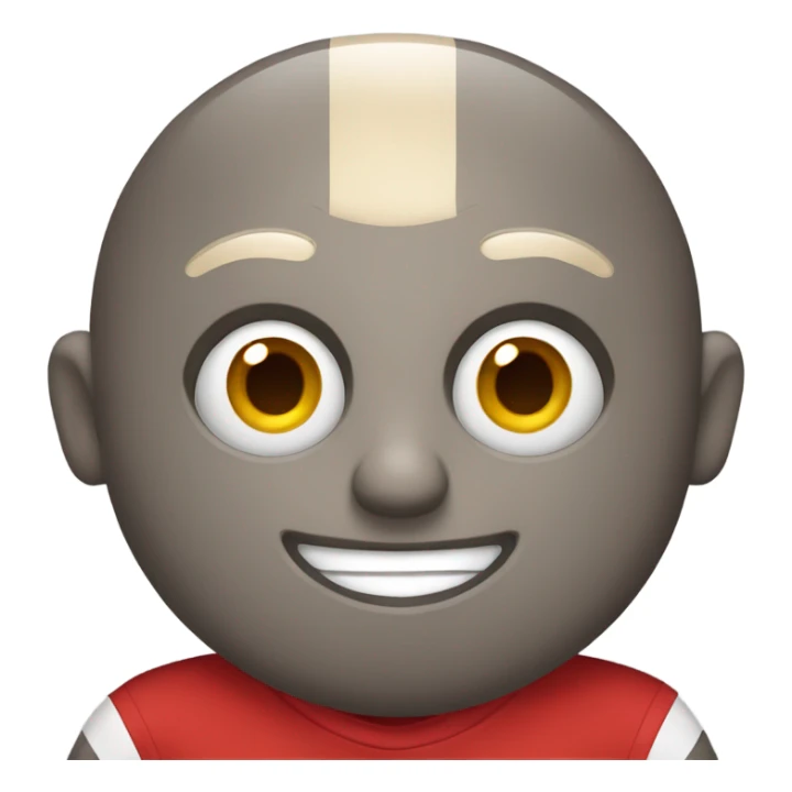 Mascot with a vertically stripped grey and red shirt. He has a head that is a massive buckeye nut no hair sticker