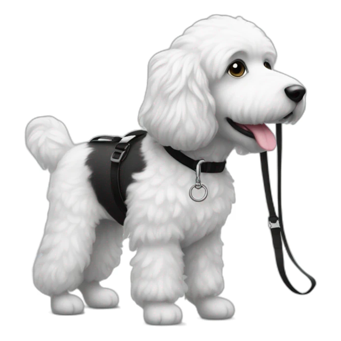 side profile medium sized fluffy black and white doodle on a leash going for a walk sticker