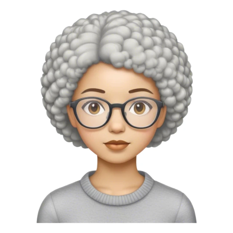 Young woman with short gray Afro and glasses sticker