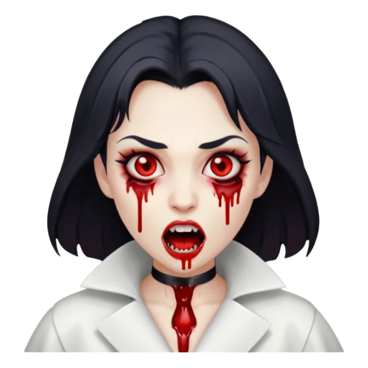 Women Vampire with white coat dress and eyes should be red with blood & opened mouth and teeth sticker