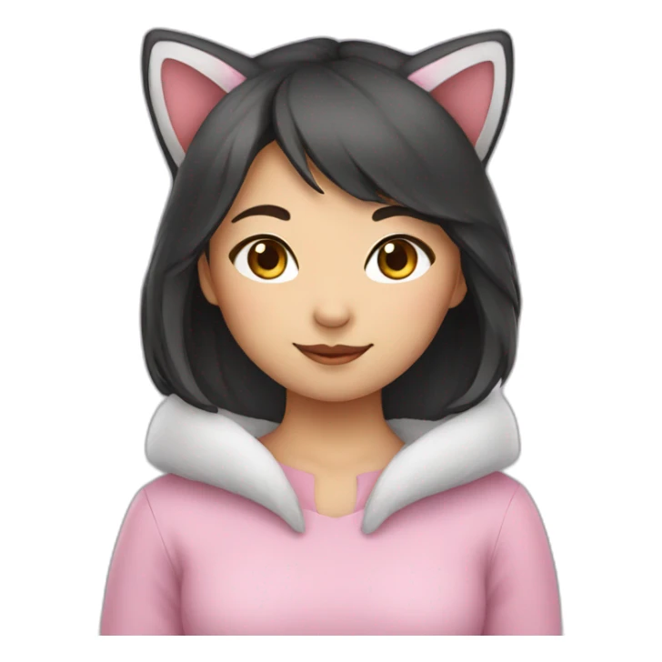 Cute Asian girl wearing cat costume sticker