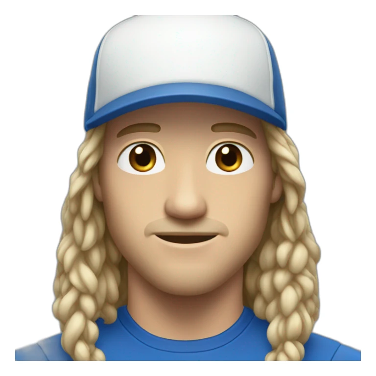 white skinned guy who is strong with black mid longhair with blue cap sticker