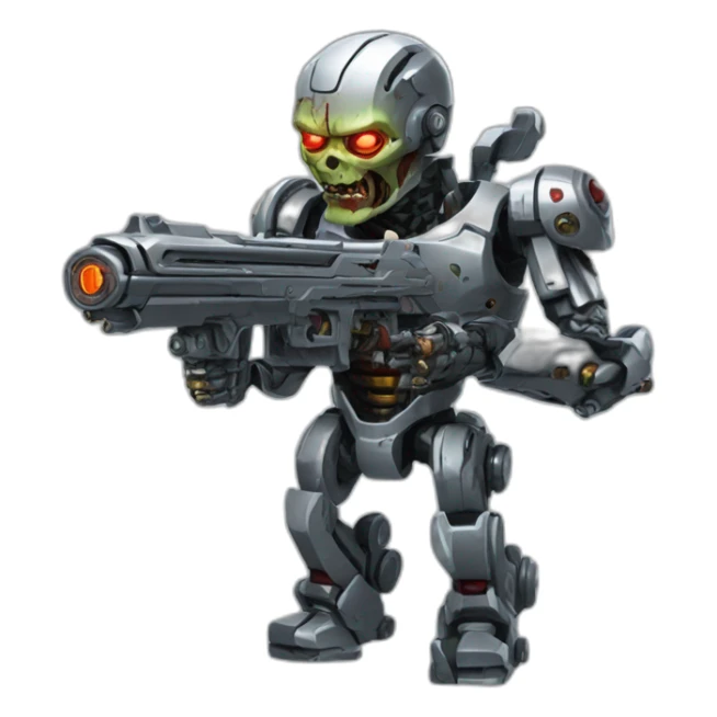 cyborg with Gatling shooting on zombie sticker