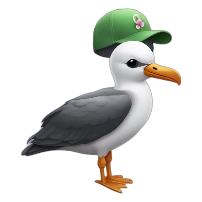 Albatross with sunglasses, a baseball cap, and a flower in one ear sticker