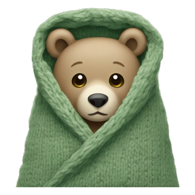 Cute Bear in cozy knitted Sage green blanket sticker