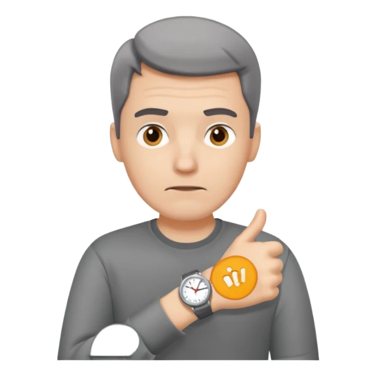 bored man pointing at his watch on his wrist sticker