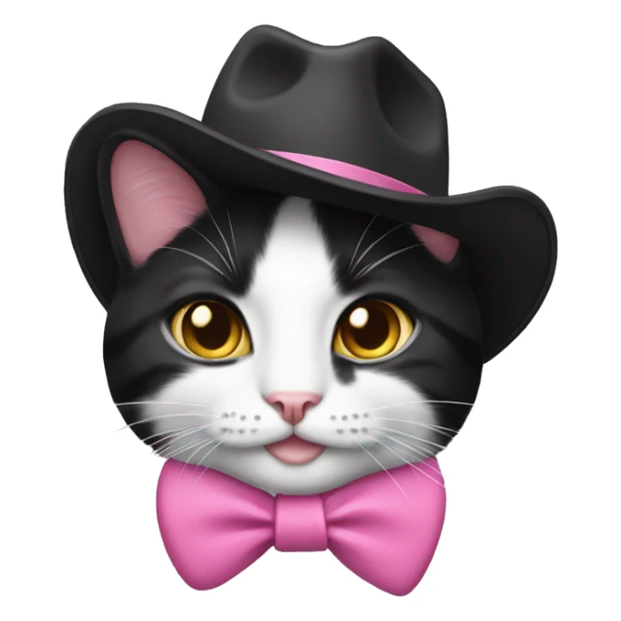 tuxedo cat wearing a pink cowboy hat sticker