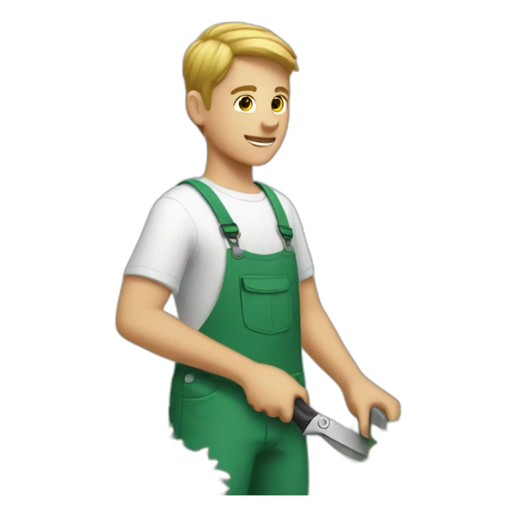 white kid trimming a decorative bush sticker