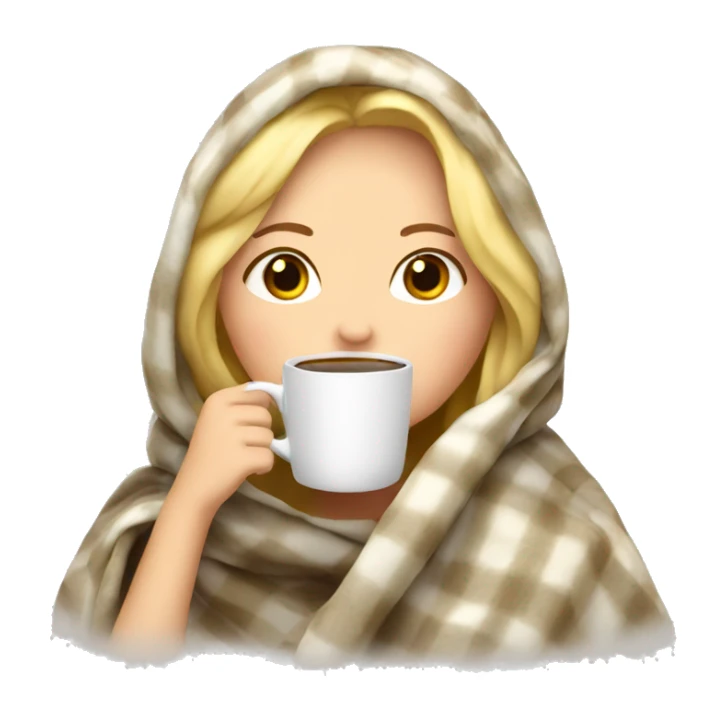 Blonde girl inside a blanket sipping coffee eyes closed sticker