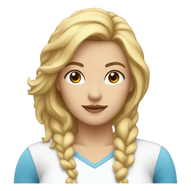 Mujer con el pelo rubio y ojos azules y ropa blanca sticker