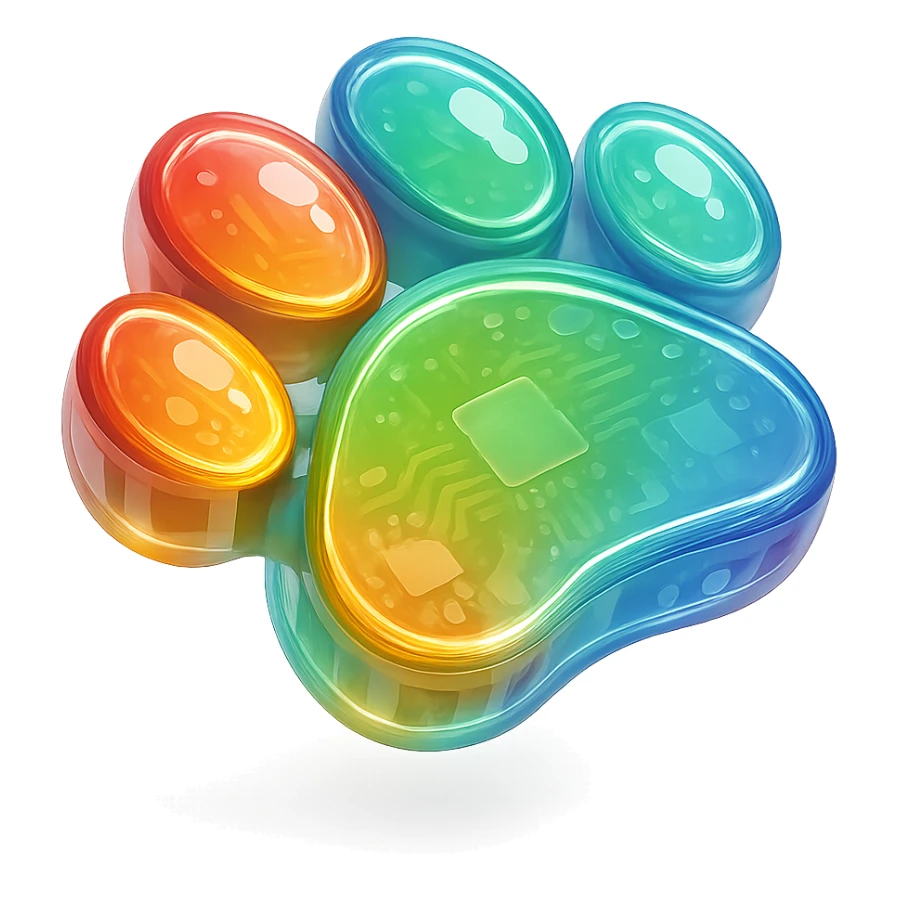paw print with a gradient rainbow fill, glossy, no text sticker