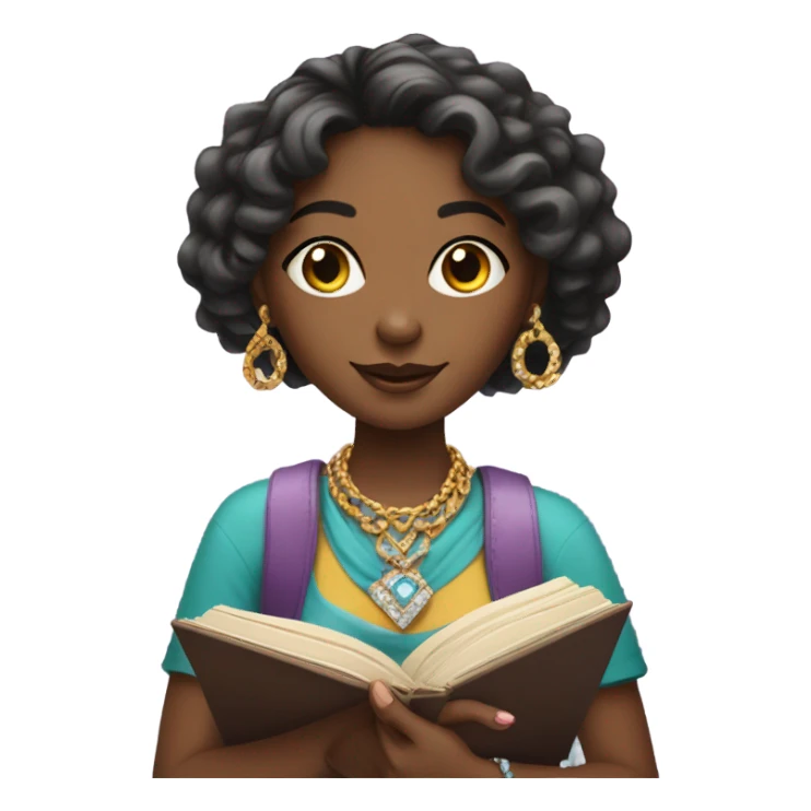 girl with jewelry and book sticker