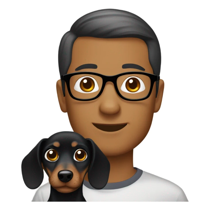 Black dachshund with a short hair Asian man wearing glasses sticker