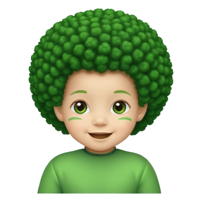 a smiling baby with bright green skin and  a big afro sticker
