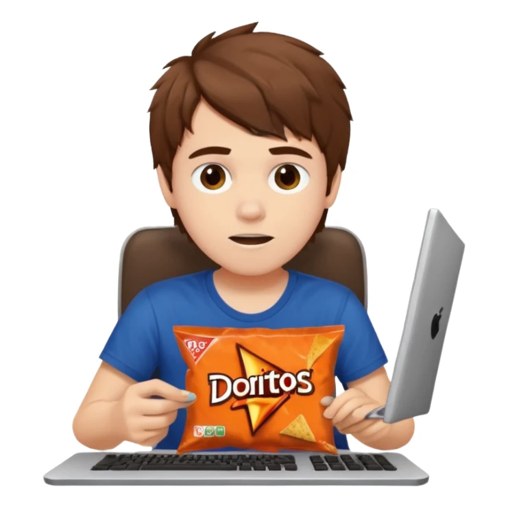 A white boy with messy brown hair eating Doritos while gaming on computer  sticker