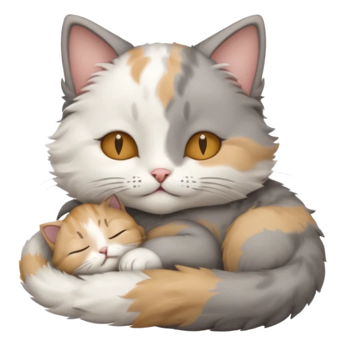 grey and white small cat with its eyes closed lying down with his paw curled under his head holding it up sticker